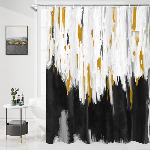 MitoVilla Abstract Black Gold Shower Curtain Set 72x72