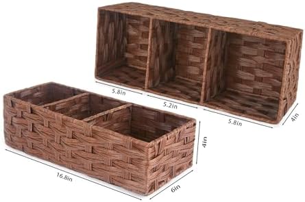 Buaihekafei Toilet Paper Basket with Dividers Waterproof Wicker Storage for Bathroom