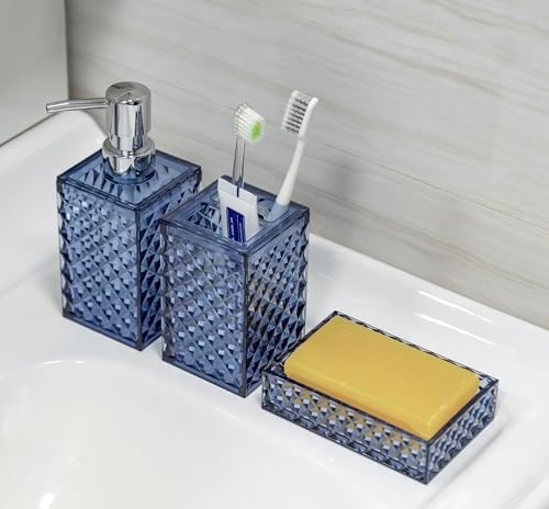 Blue Bathroom Accessories Set 4PCS Dark Navy Diamond Pattern