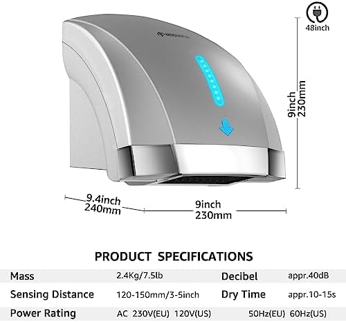 Modunful Quiet Touchless Hand Dryer for Bathrooms