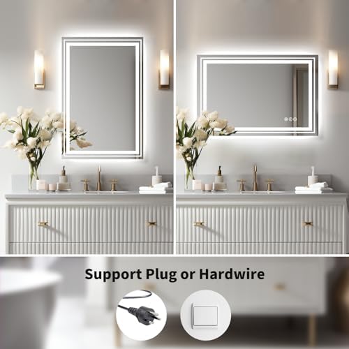 WTTY 24x32 LED Bathroom Mirror with Anti-Fog and Dimmable Lights