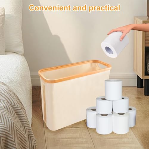 Tefola Toilet Paper Basket with Lid - 12 Roll Storage Container Beige