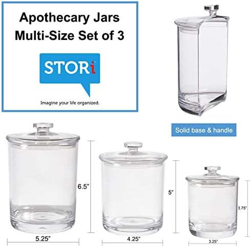 STORi 3-Pack Qtip and Cotton Ball Holders Clear Acrylic Jars