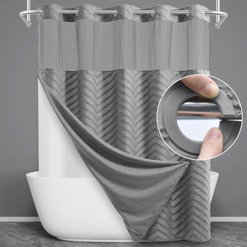 WONICY 3-in-1 Shower Curtain Set with Liner Grey 71x74 Inches