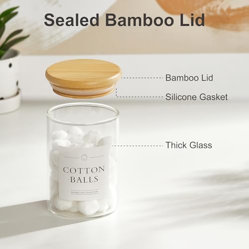 INIUNIK 2 Pack Qtip Holder Dispenser with Bamboo Lids