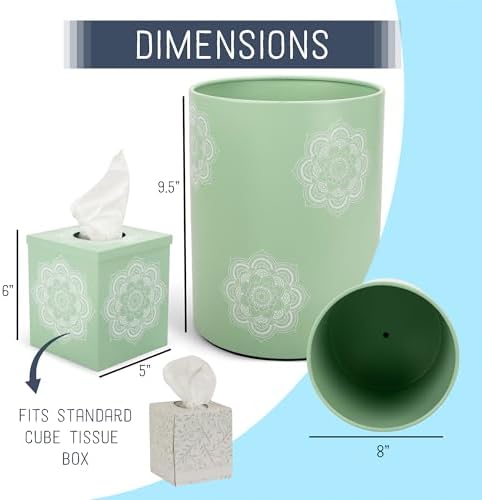 Mandala Round Trash Can and Tissue Box Holder Set