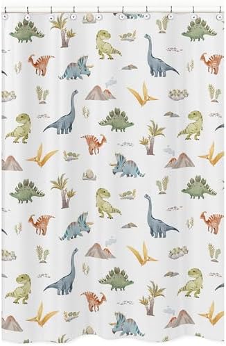 Sweet Jojo Designs Watercolor Dinosaur Fabric Shower Curtain
