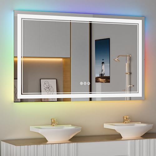 55x36 Inch RGB LED Bathroom Mirror with Anti-Fog and Dimming
