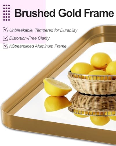 Gold Mirror 24x36 Brushed Metal Frame Wall Mounted Bathroom Mirror
