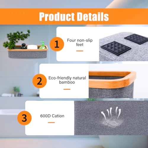 WOOHA Bamboo Toilet Paper Organizer - Collapsible Storage Basket Grey Small 1