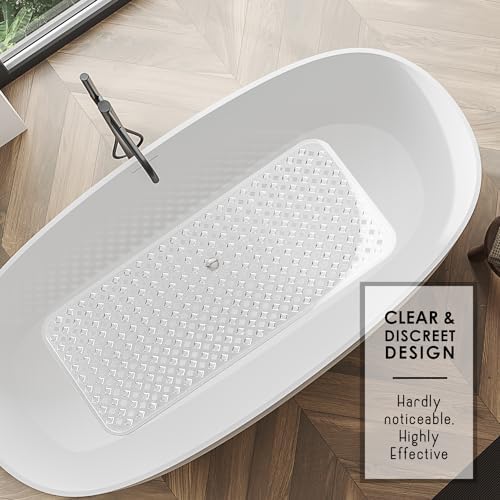 Clara Clark Non Slip Bath Mat 35x16 with Suction Cups and Drainage Holes