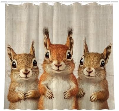 Funny Squirrel Design Shower Curtain Set with 12 Hooks 72x72