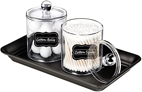 SheeChung 2 Pack Q-Tip Dispenser Clear Plastic Jars with Labels 1