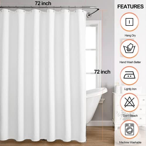MISS SELECTEX Waterproof Waffle Shower Curtain 230 GSM Heavy Duty White