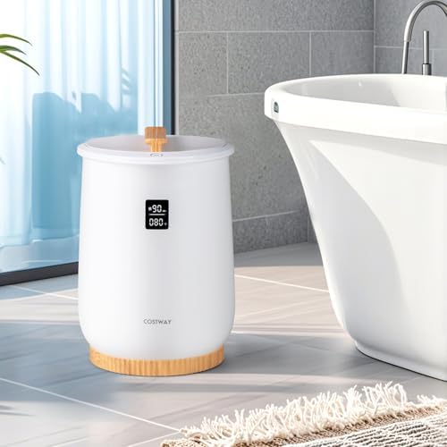 COSTWAY Bucket Style Towel Warmer with LED Display and Child Safety Lock White