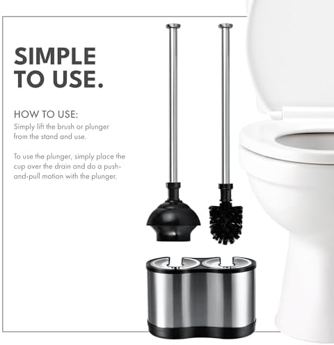 Modern Deluxe Freestanding Toilet Brush and Plunger Combo