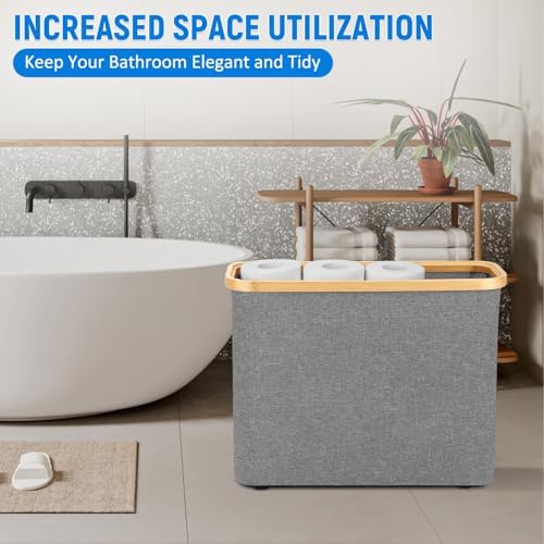 TACGEA Toilet Paper Storage Basket with Lid Gray