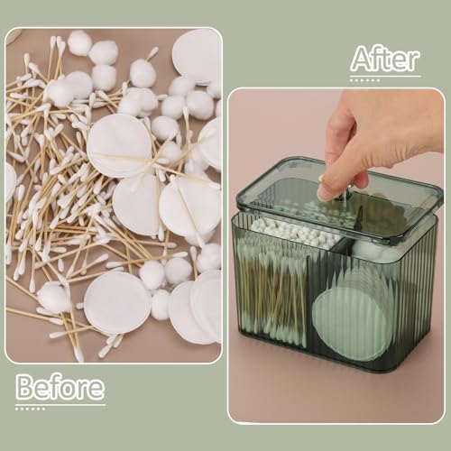 Tbestmax Qtip Holder Dispenser 3-Section Clear Container Green