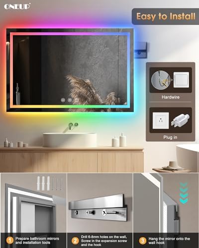 Oneup 55x36 Inch RGB LED Bathroom Mirror with Lights 1