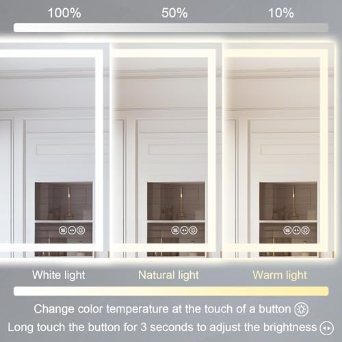 Zeerry 32x40 Inch LED Bathroom Mirror with Touch Switch and Anti-Fog