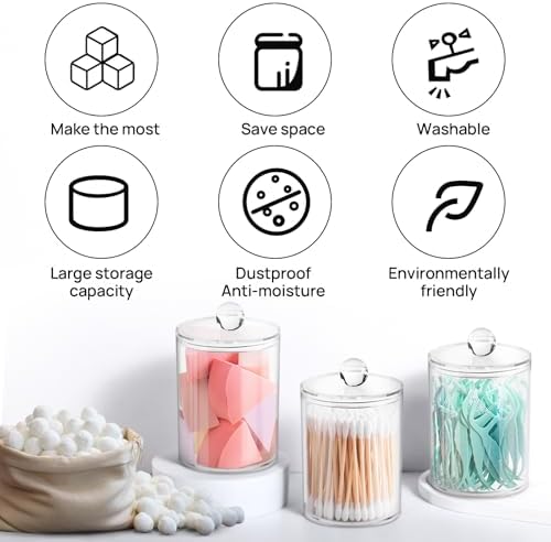 2 Pack Qtip Holder Clear Plastic Dispenser for Bathroom Storage