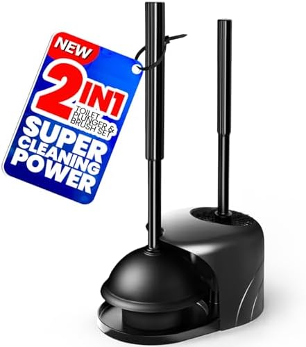Denvlex 2 in 1 Toilet Brush and Plunger Set Black 20inch