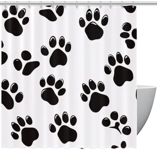 VAPOKF Black Dog Paw Print Shower Curtain 72x72 Inches