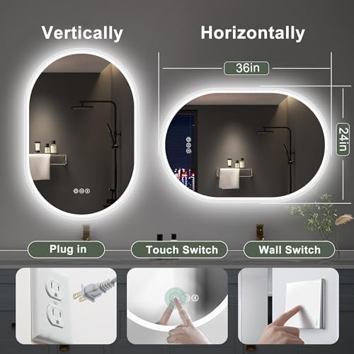Sbagno 2pcs 24x36 Oval LED Bathroom Mirror with Lights