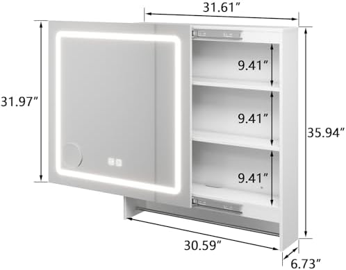 Vabches LED Bathroom Mirror 32x36 Anti-Fog Wall Mount