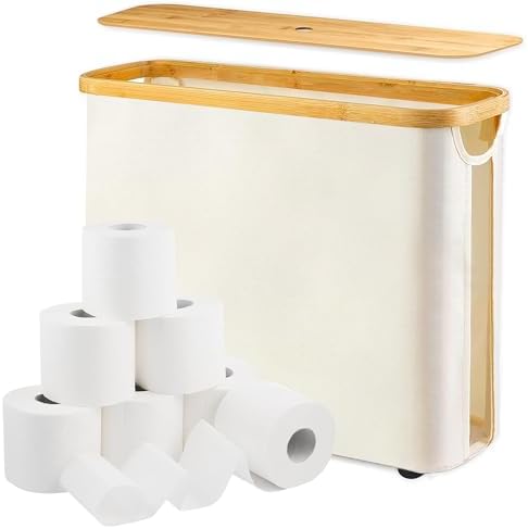 WIHOTUPO Toilet Paper Storage Basket with Lid - Bamboo Holder Organizer