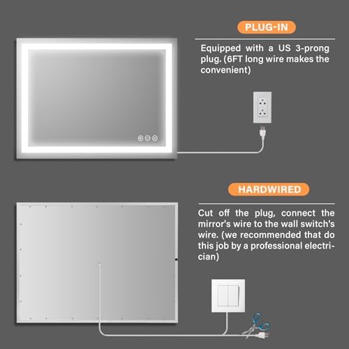 36x28 LED Bathroom Mirror with Anti-Fog and Memory Function