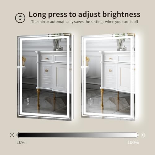 WTTY 24x32 LED Bathroom Mirror with Anti-Fog and Dimmable Lights