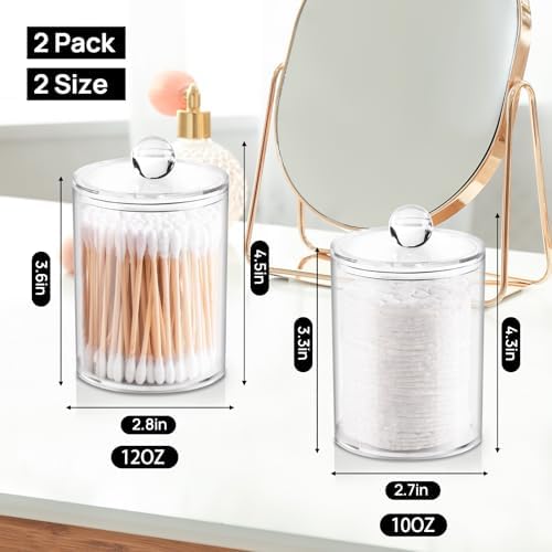 2 Pack Qtip Holder Clear Plastic Dispenser for Bathroom Storage