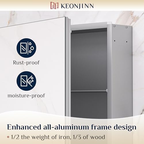 Keonjinn 30x26 Inch Medicine Cabinet with Mirror Silver Frame