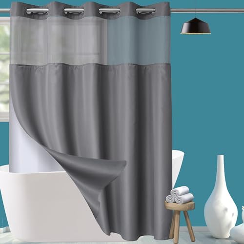 Conbo Mio Grey Shower Curtain Liner with Snap In Design