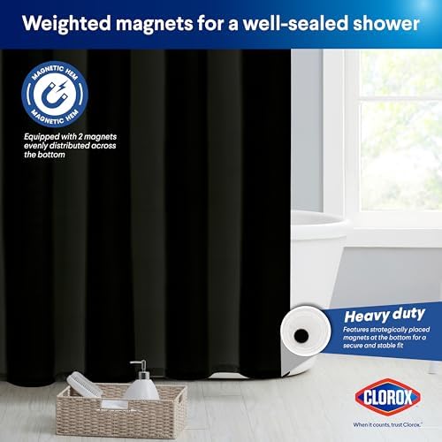 CLOROX 2-in-1 Shower Curtain Liner 72x72 Black Durable Water Resistant