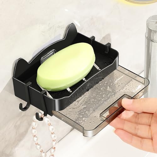 Self Draining Soap Dish Holder Black Wall Mounted