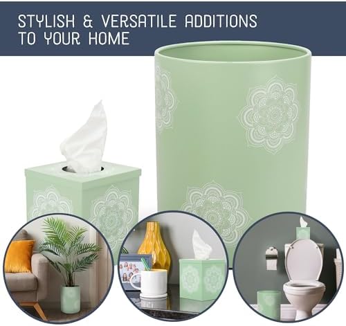 Mandala Round Trash Can and Tissue Box Holder Set