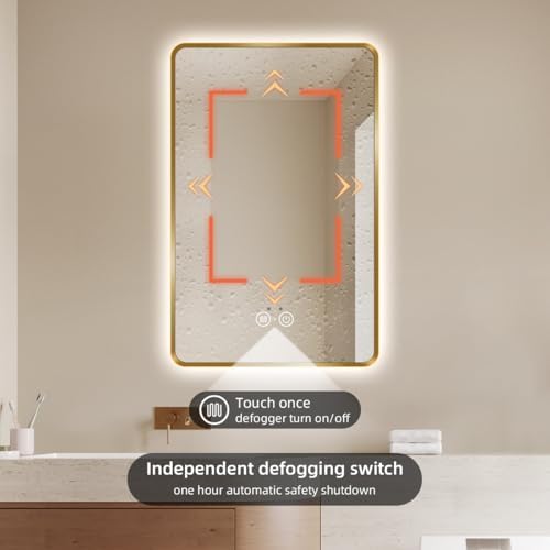 Gold LED Bathroom Mirror with Motion Sensor and Anti-Fog