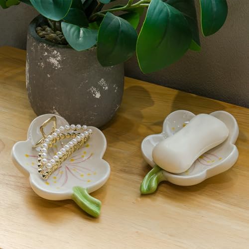 LINXUXIE Ceramic Soap Dish Holder with Floral Design