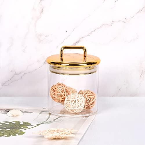 YUEJUM 16 Oz Acrylic Storage Jar with Gold Lid Bathroom Organizer