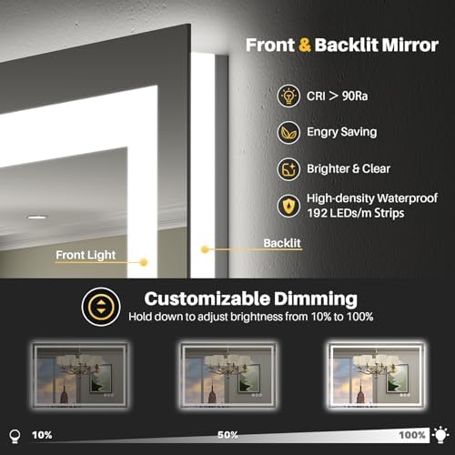 Briivue 36x32 LED Bathroom Mirror with Lights and Anti-Fog