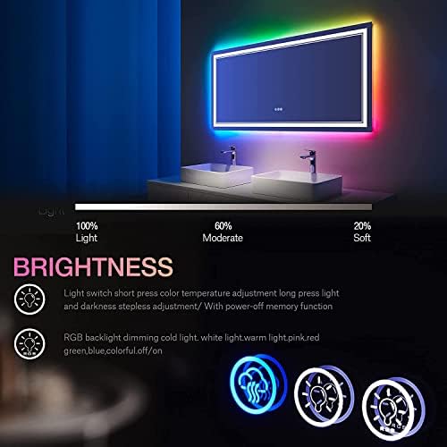 55x36 Inch RGB LED Bathroom Mirror with Anti-Fog and Dimming