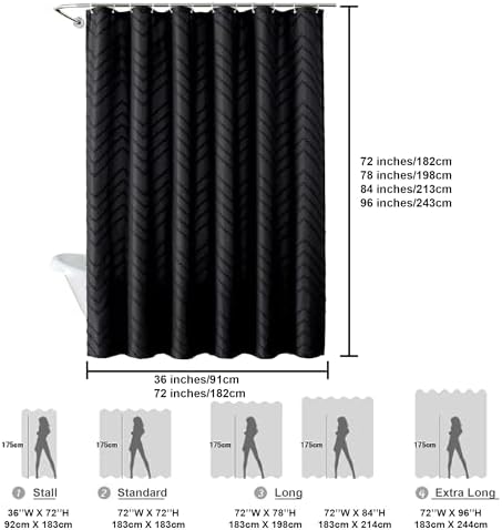 Chevron Extra Long Black Boho Shower Curtain 72x96