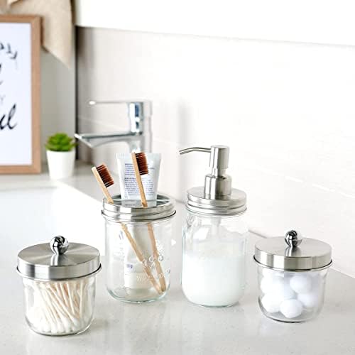 Amolliar 4-Pack Mason Jar Bathroom Accessories Set - Brushed Nickel