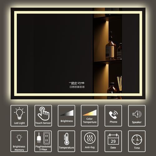 GESIPOR 48x36 Wall-Mounted LED Mirror with Speaker