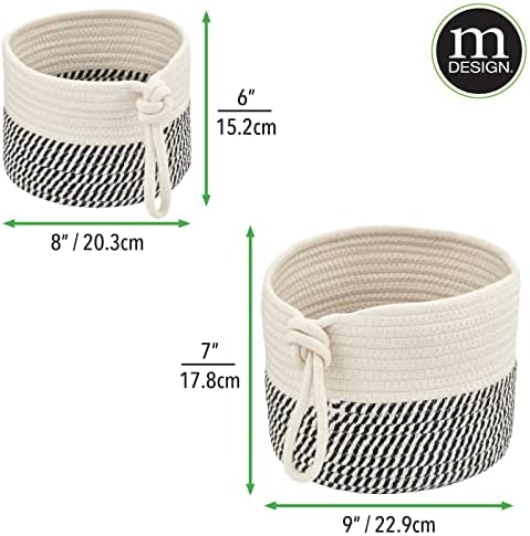 mDesign Casual Round Woven Cotton Rope Bathroom Basket Set - 2 Piece BlackWhite