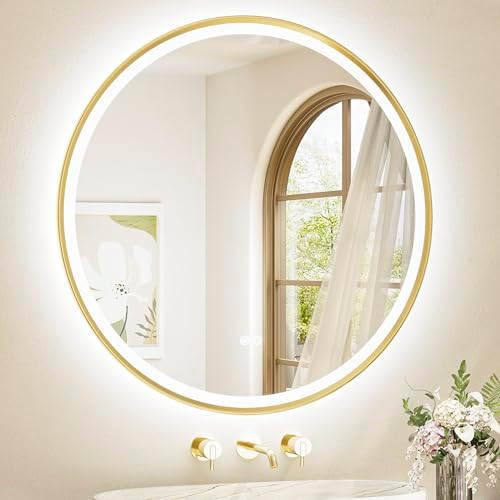 TETOTE 36 Inch Gold Round LED Mirror with Lights and Dimming