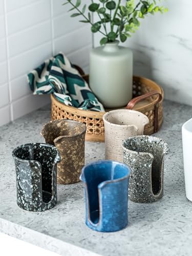 YHOJOY Ceramic Cup Holder 3 Oz Blue Bathroom Dispenser