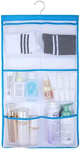 6 Storage Pockets Hanging Mesh Shower Caddy Blue 1